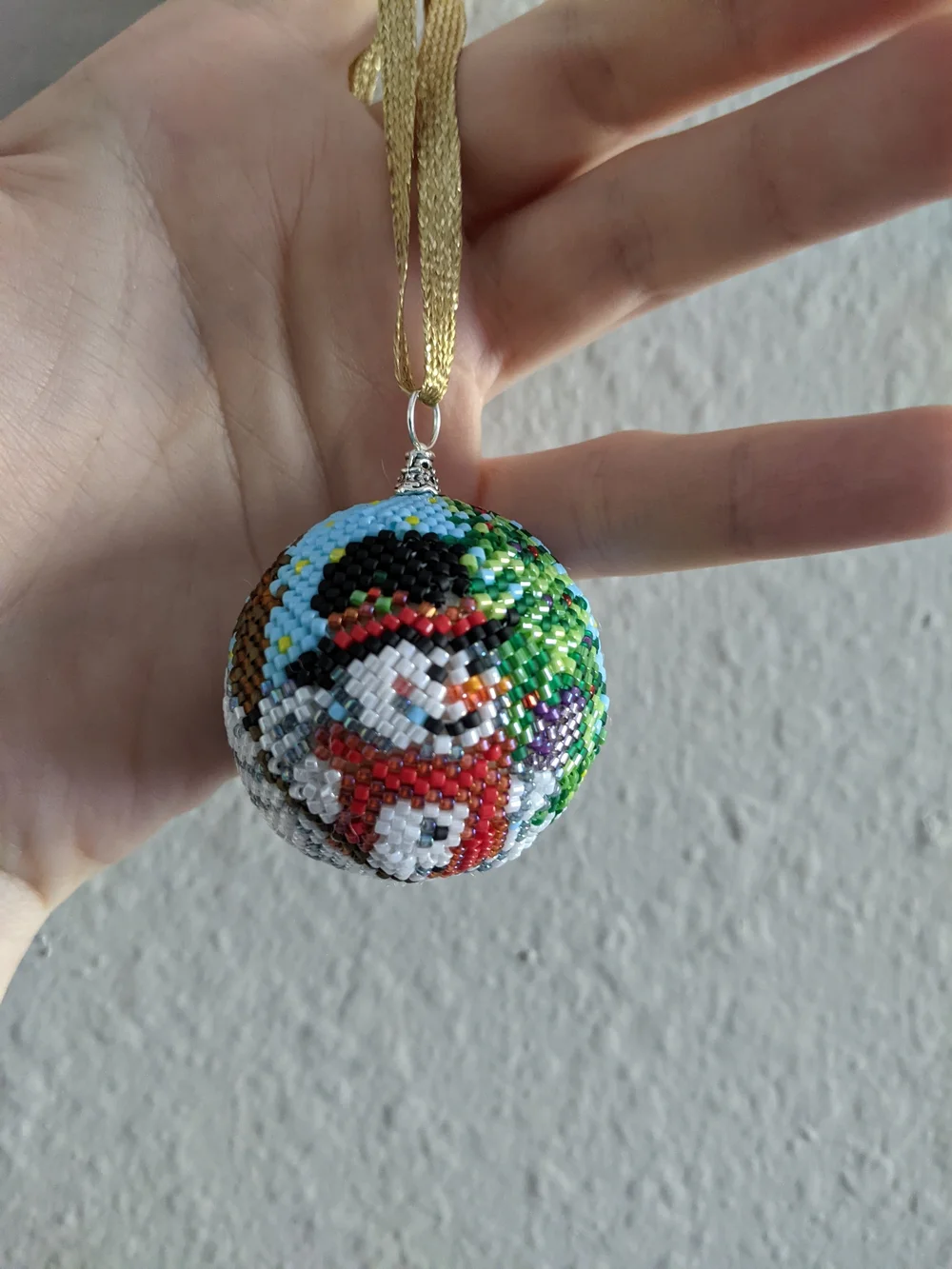 Handcrafted Beaded Snowman Ornament - Blue, Green, Red
